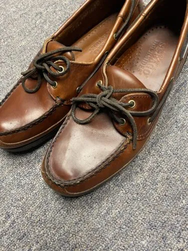 Sebago Docksides Leather Boat Shoes Mens Size 9 Brown Two Eye Lace Up (Lynn04)