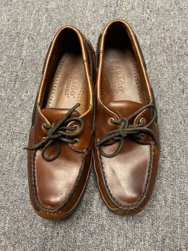 Sebago Docksides Leather Boat Shoes Mens Size 9 Brown Two Eye Lace Up (Lynn04)