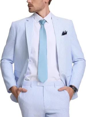 Seersucker Mens Suit 2 Piece Slim Fit Stripe Suits Tuxedo Blazer Jackets Pants Set Summer Beach Wedding Outfit for Men