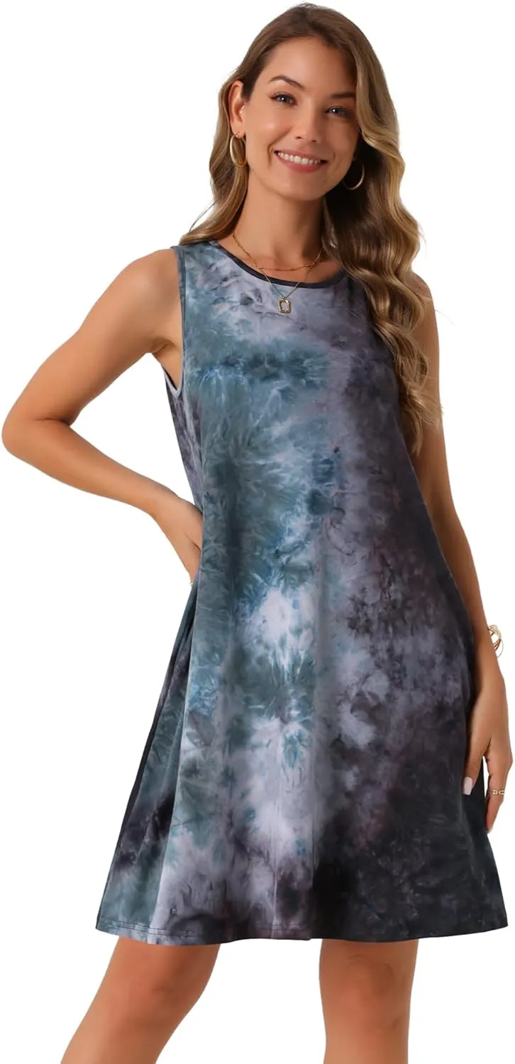 Seta T Women's Summer Dresses Tie Dye Tank Dress Beach Casual Sleeveless Loose Tshirt Sundress with Pockets