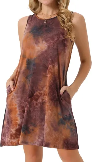 Seta T Women's Summer Dresses Tie Dye Tank Dress Beach Casual Sleeveless Loose Tshirt Sundress with Pockets
