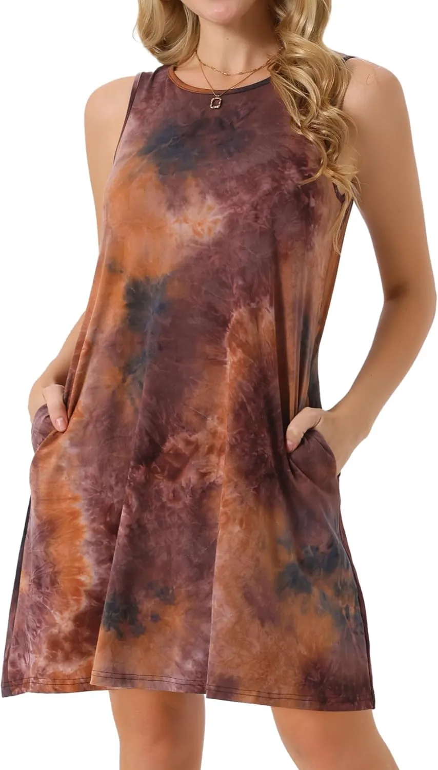 Seta T Women's Summer Dresses Tie Dye Tank Dress Beach Casual Sleeveless Loose Tshirt Sundress with Pockets