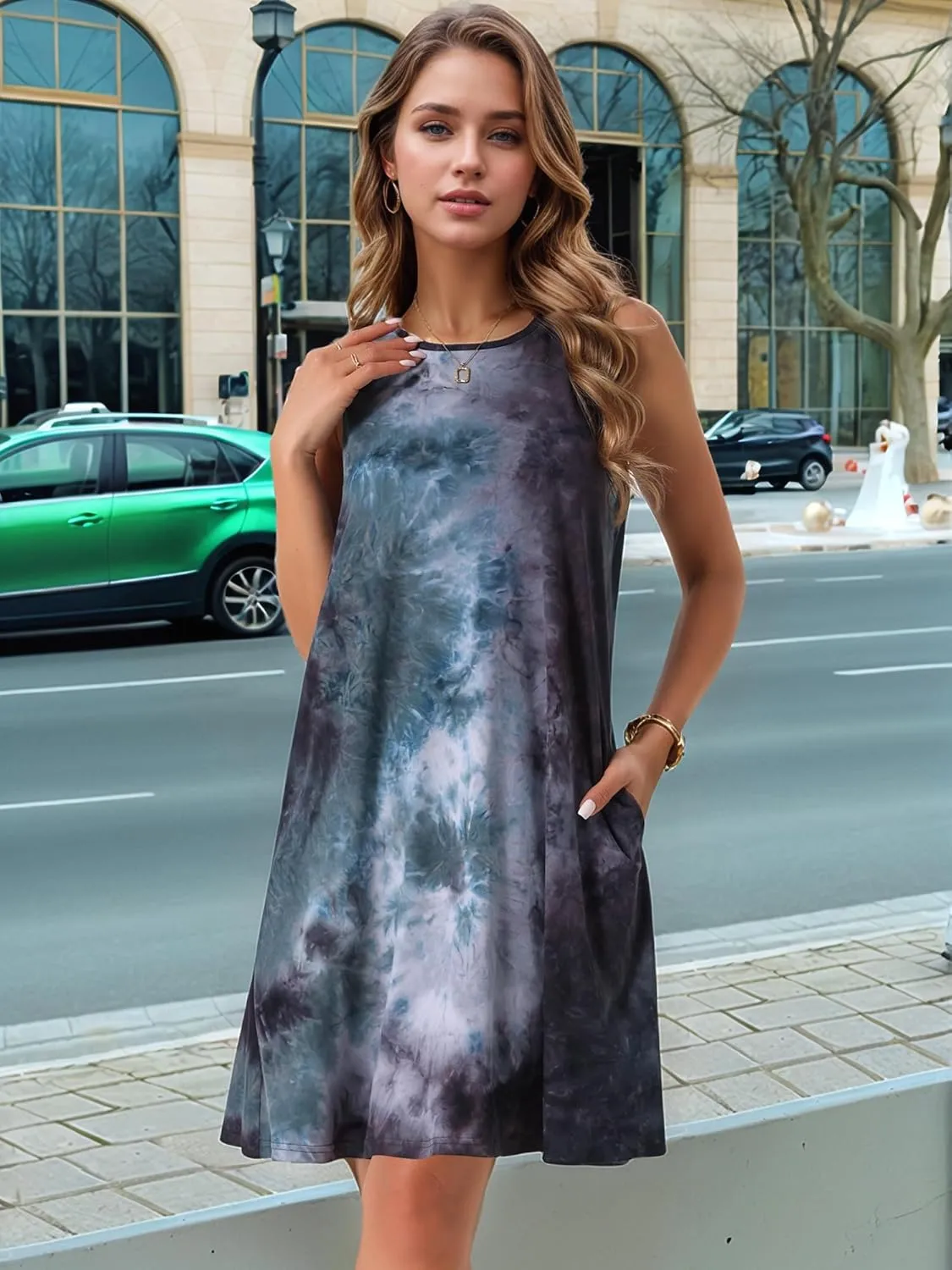Seta T Women's Summer Dresses Tie Dye Tank Dress Beach Casual Sleeveless Loose Tshirt Sundress with Pockets