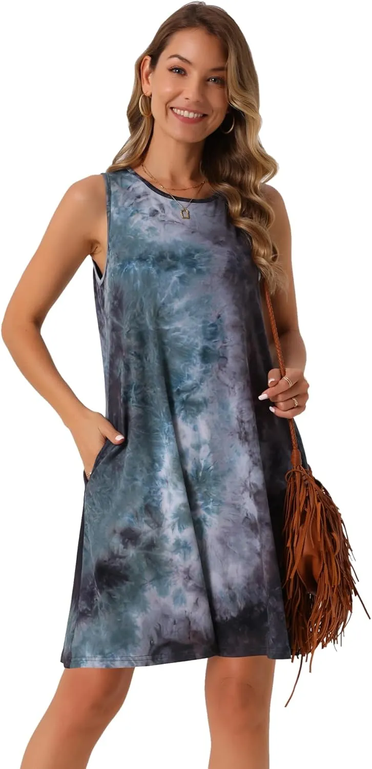 Seta T Women's Summer Dresses Tie Dye Tank Dress Beach Casual Sleeveless Loose Tshirt Sundress with Pockets