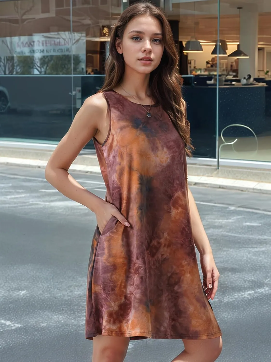 Seta T Women's Summer Dresses Tie Dye Tank Dress Beach Casual Sleeveless Loose Tshirt Sundress with Pockets