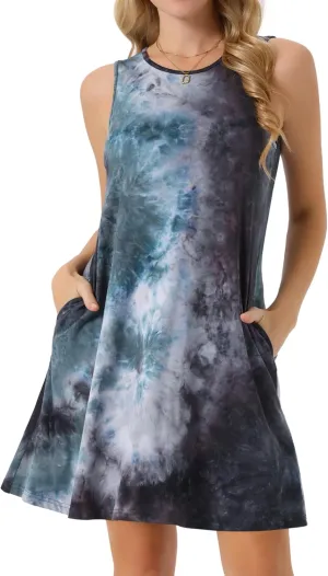 Seta T Women's Summer Dresses Tie Dye Tank Dress Beach Casual Sleeveless Loose Tshirt Sundress with Pockets