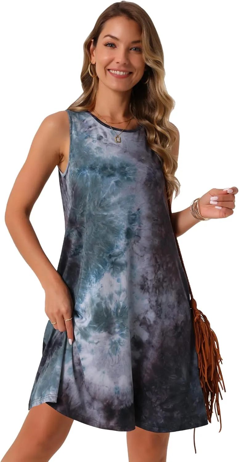 Seta T Women's Summer Dresses Tie Dye Tank Dress Beach Casual Sleeveless Loose Tshirt Sundress with Pockets