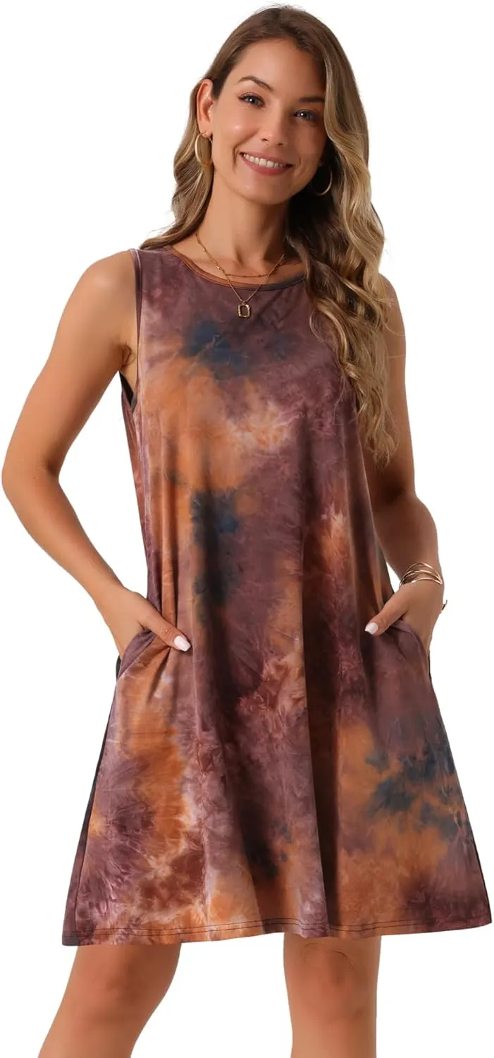 Seta T Women's Summer Dresses Tie Dye Tank Dress Beach Casual Sleeveless Loose Tshirt Sundress with Pockets