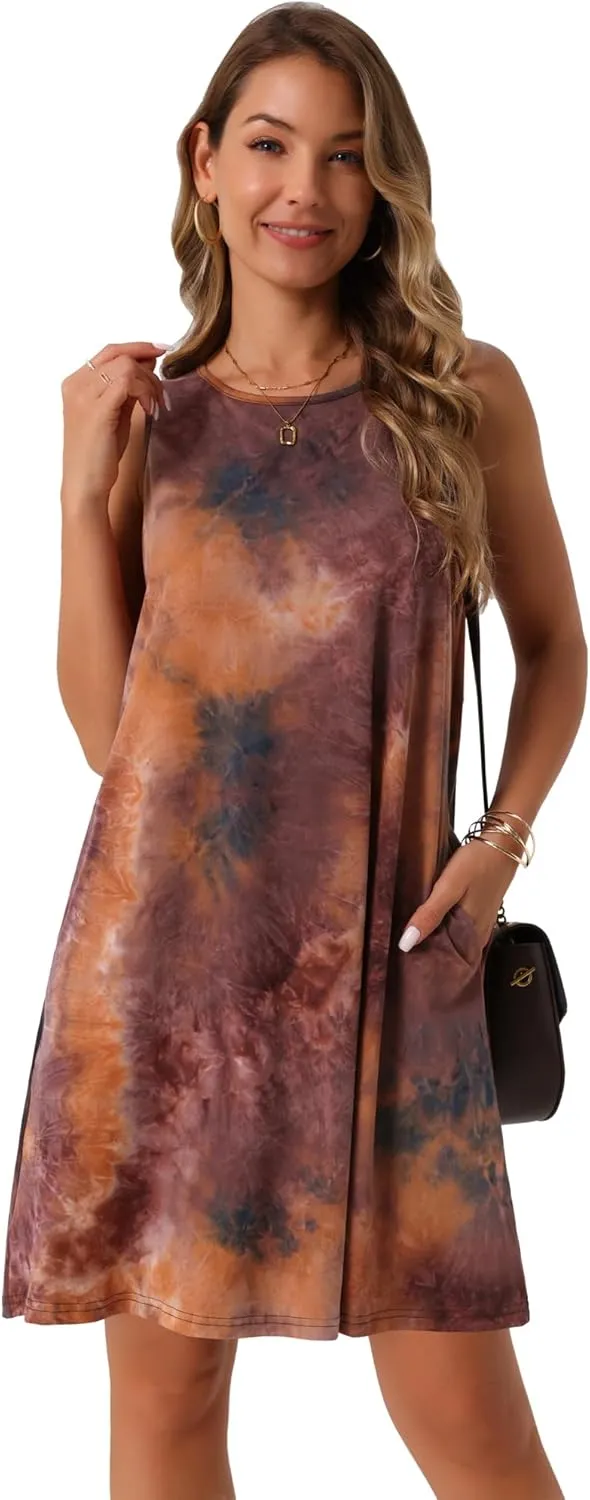 Seta T Women's Summer Dresses Tie Dye Tank Dress Beach Casual Sleeveless Loose Tshirt Sundress with Pockets