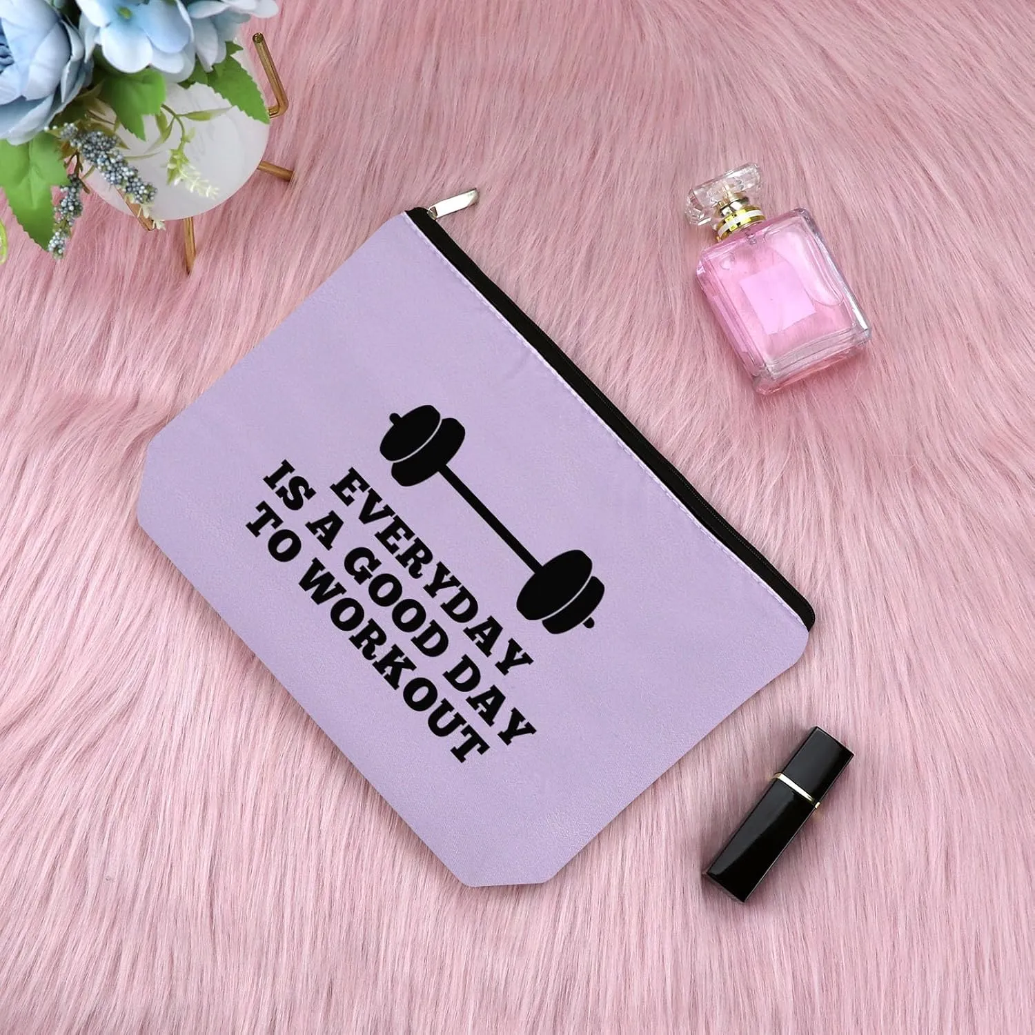 Sfodiary Workout Gift for Women Makeup Bag Weightlifting Fitness Gift Trainer Bodybuilding Dumbbell Cosmetic Bag Inspirational Christmas Birthday Presents for Sister Friends Athletic CoachPurple