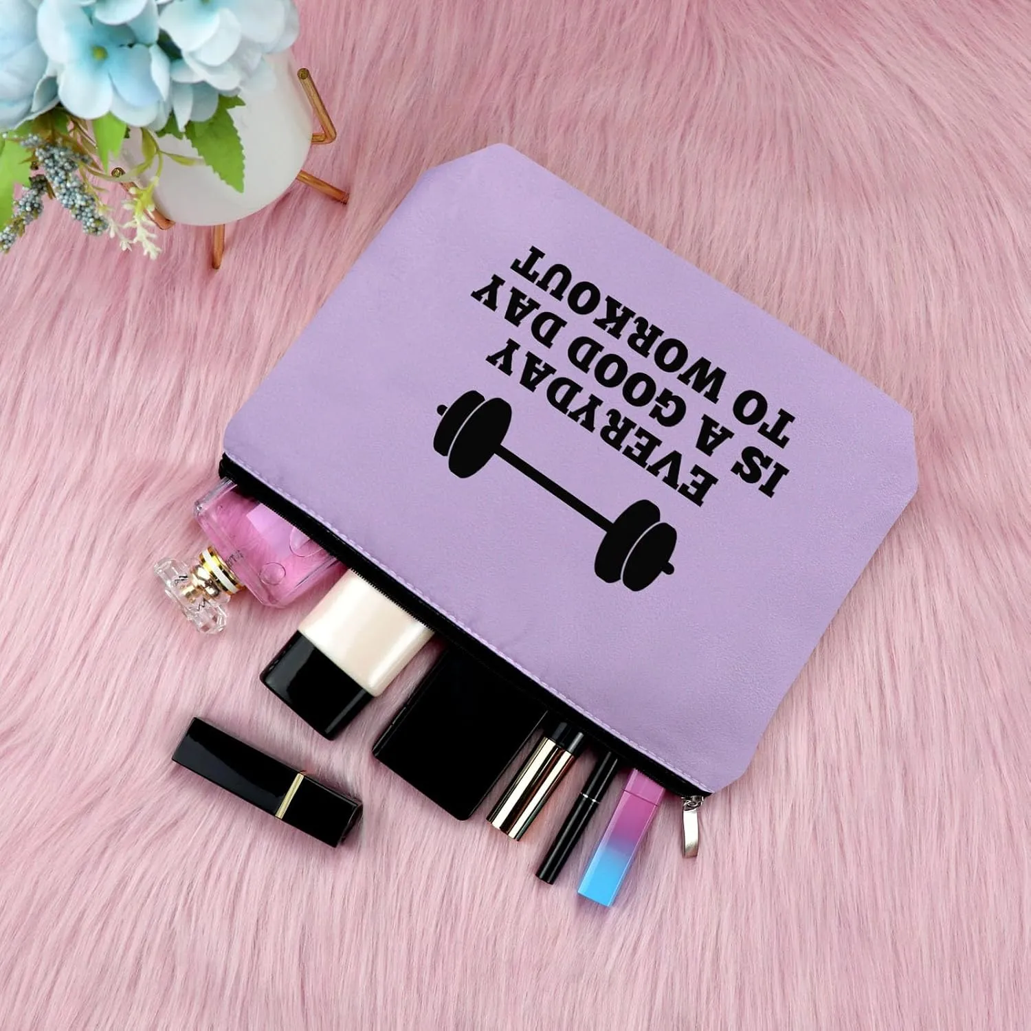 Sfodiary Workout Gift for Women Makeup Bag Weightlifting Fitness Gift Trainer Bodybuilding Dumbbell Cosmetic Bag Inspirational Christmas Birthday Presents for Sister Friends Athletic CoachPurple