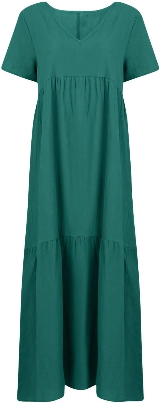 Shirt Dresses for Women Oversized Baggy Flowy Cotton Linen Maxi Dress Casual Summer Beach Vacation Outfits