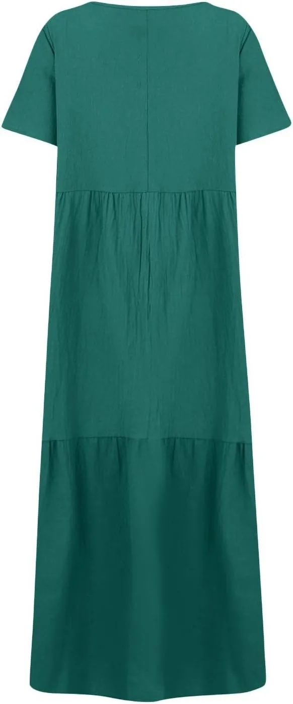 Shirt Dresses for Women Oversized Baggy Flowy Cotton Linen Maxi Dress Casual Summer Beach Vacation Outfits