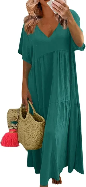 Shirt Dresses for Women Oversized Baggy Flowy Cotton Linen Maxi Dress Casual Summer Beach Vacation Outfits
