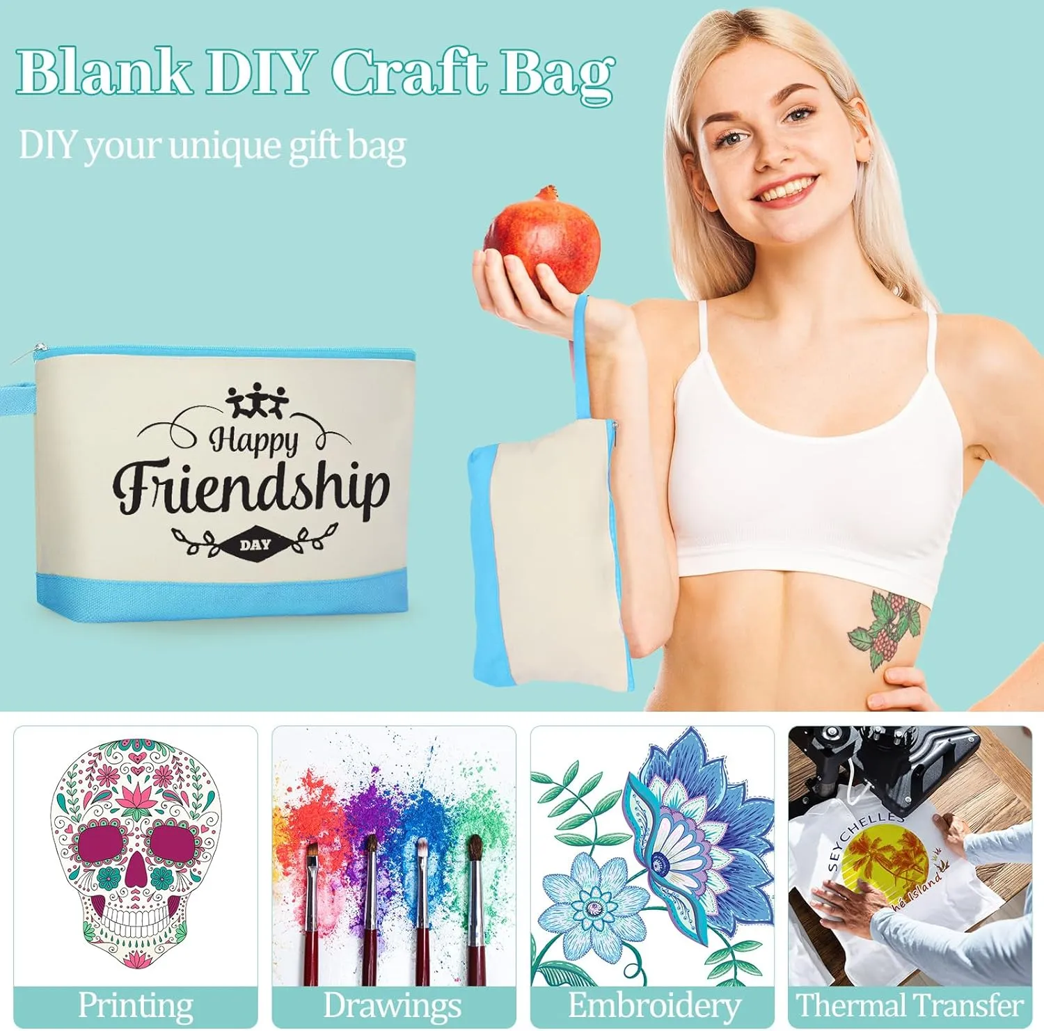 Silkfly 30 Pcs Canvas Makeup Bags Bulk Pencil Case Cotton Cosmetic Pouch with Zipper Bottom Blank Inspirational Travel Pouch Multi Purpose Toiletry Bags for Women(Multicolor,Cute)