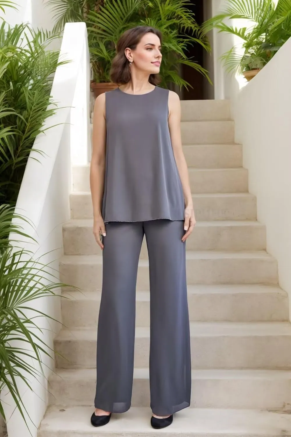 SIPUHK 3 Piece Mother of The Bride Pantsuits with Jackets Chiffon Long Sleeve Classy Formal Pant Suits for Women Dressy