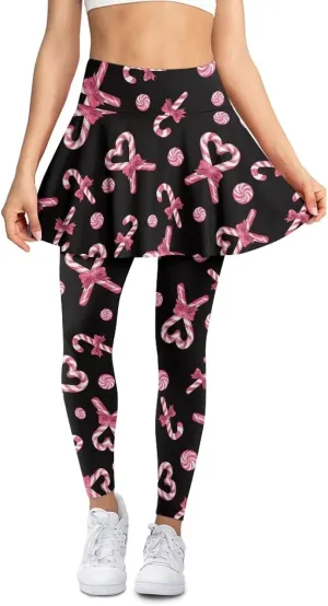 Skirted Yoga Leggings for Women Plus Size High Waist Tummy Control Skirted Leggings for Women with Pockets XS-3XL