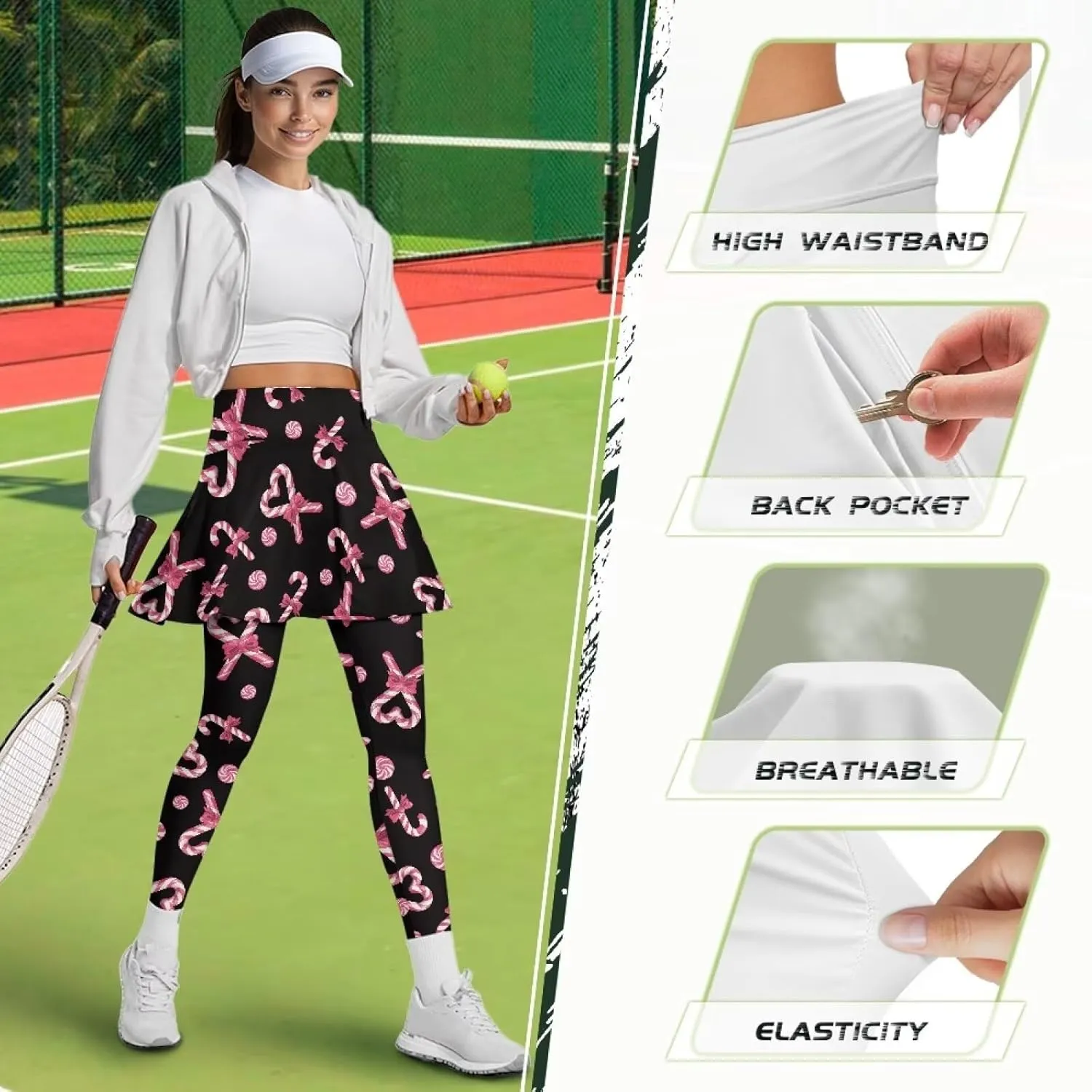 Skirted Yoga Leggings for Women Plus Size High Waist Tummy Control Skirted Leggings for Women with Pockets XS-3XL