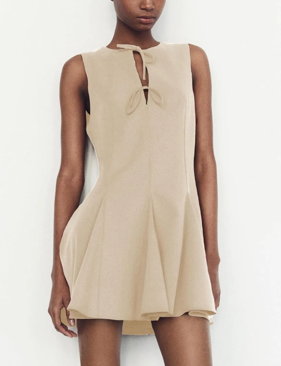 Sleeveless A Line Mini Dress for Women Summer Tie Front Club Party Bow Short Dresses