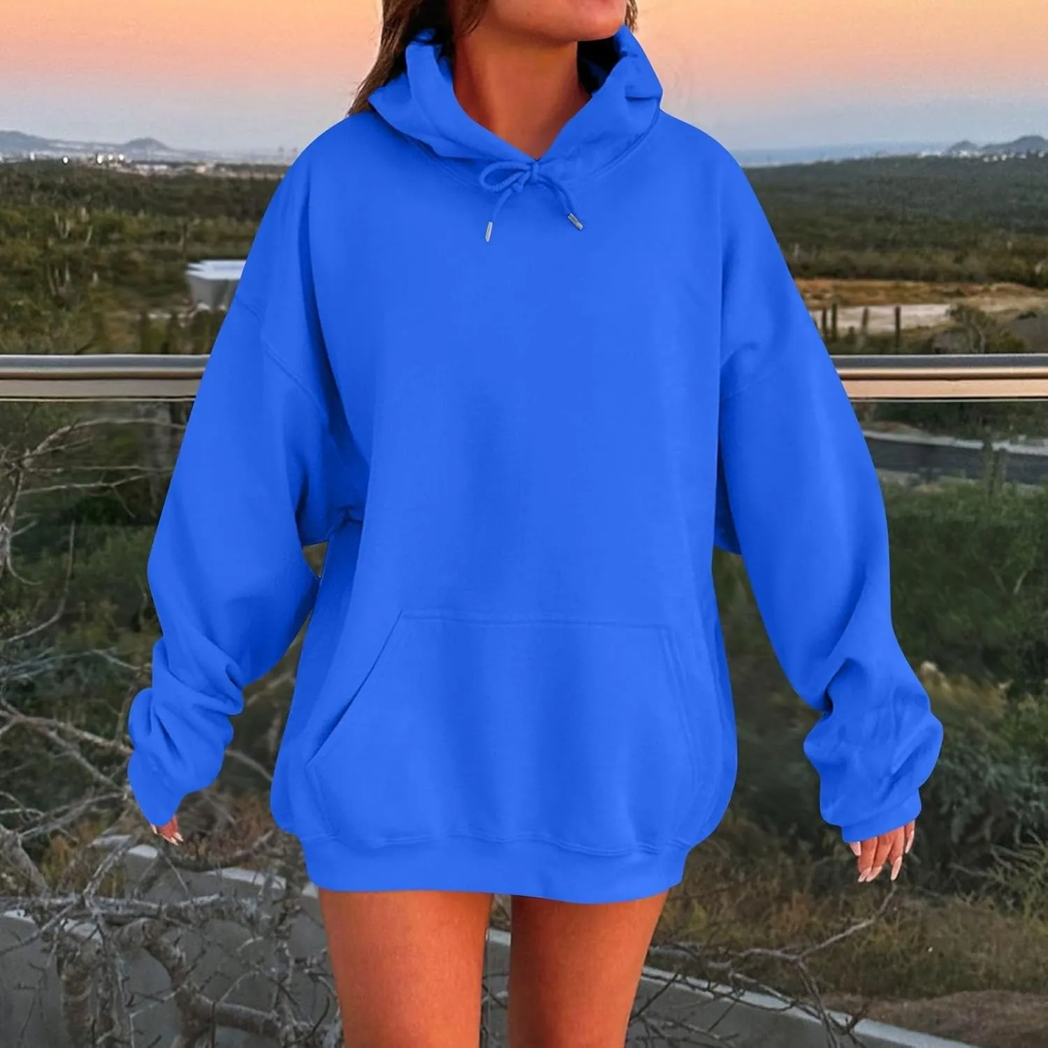 Solid Color Hoodies for Women Oversized Sweatshirts Long Sleeve Drawstring Pullover 2024 Fall Outfits with Pockets