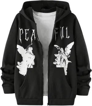 SOLY HUX Men's Graphic Zip Up Hoodies Streetwear Jacket Letter Print Long Sleeve Sweatshirt with Pocket