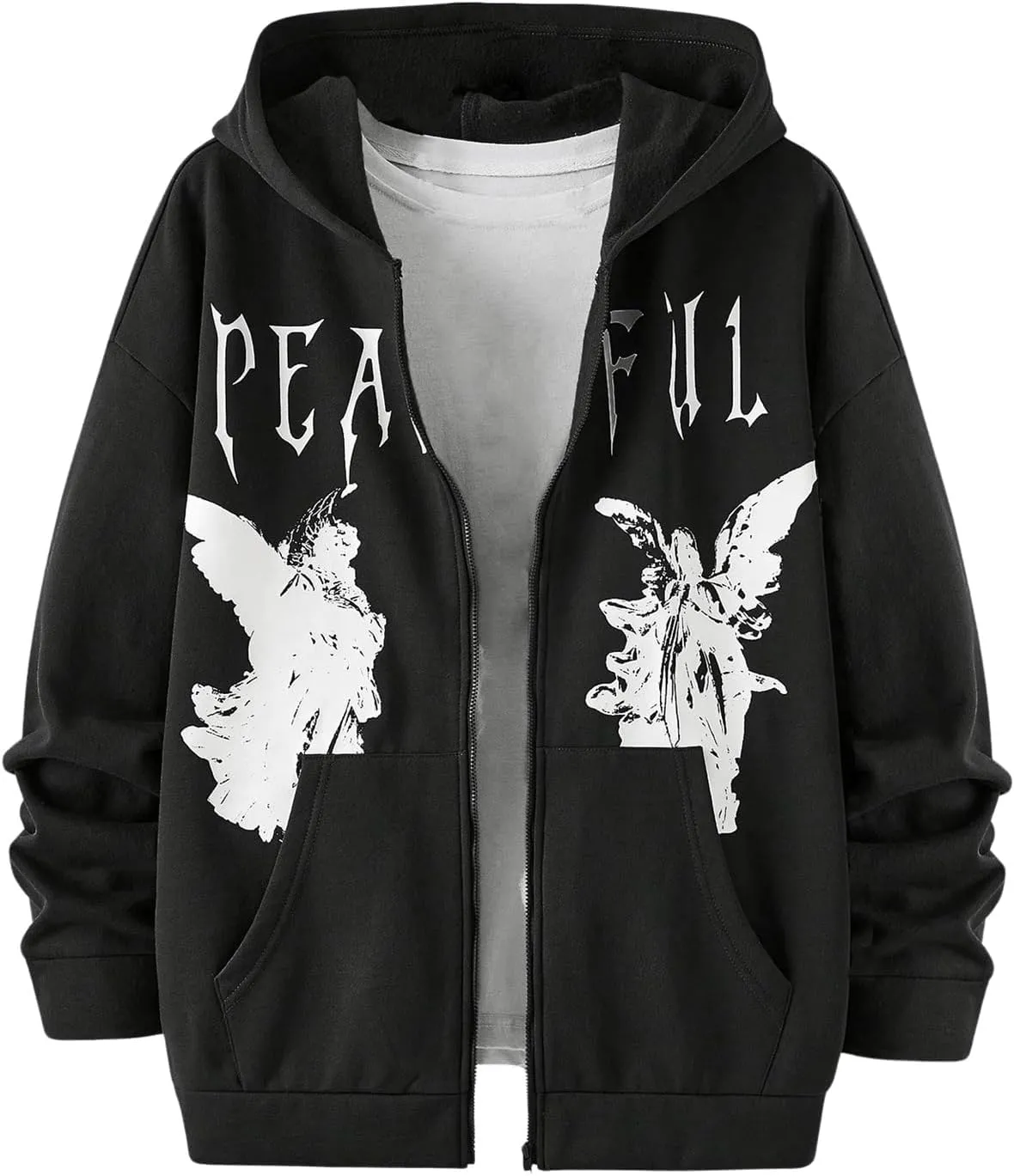 SOLY HUX Men's Graphic Zip Up Hoodies Streetwear Jacket Letter Print Long Sleeve Sweatshirt with Pocket