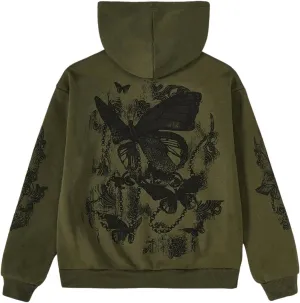 SOLY HUX Women's Graphic Hoodies Butterfly Print Long Sleeve Drawstring Pocket Sweatshirt Pullover Tops