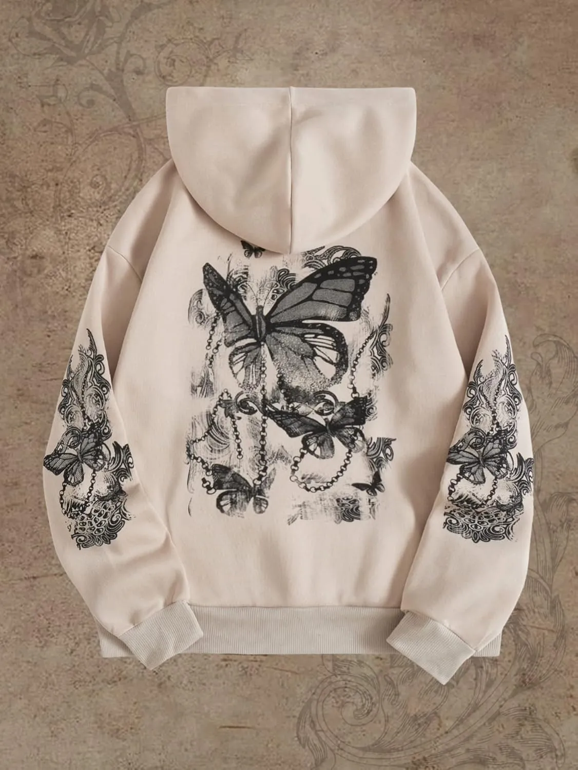 SOLY HUX Women's Graphic Hoodies Butterfly Print Long Sleeve Drawstring Pocket Sweatshirt Pullover Tops