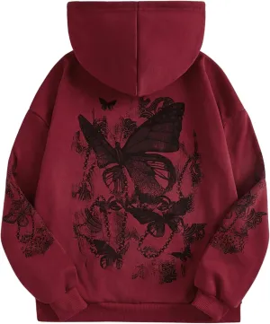 SOLY HUX Women's Graphic Hoodies Butterfly Print Long Sleeve Drawstring Pocket Sweatshirt Pullover Tops