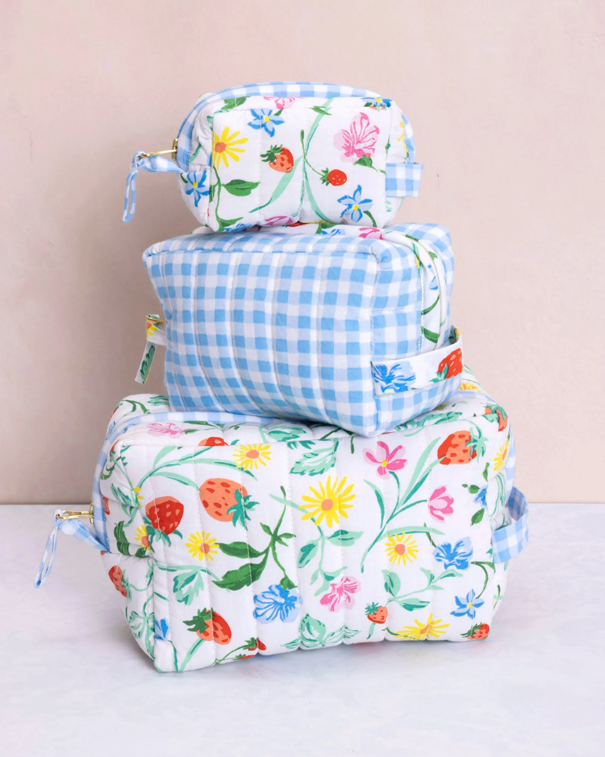 Strawberry Vines - Three's Best Pouch Set - Cloud