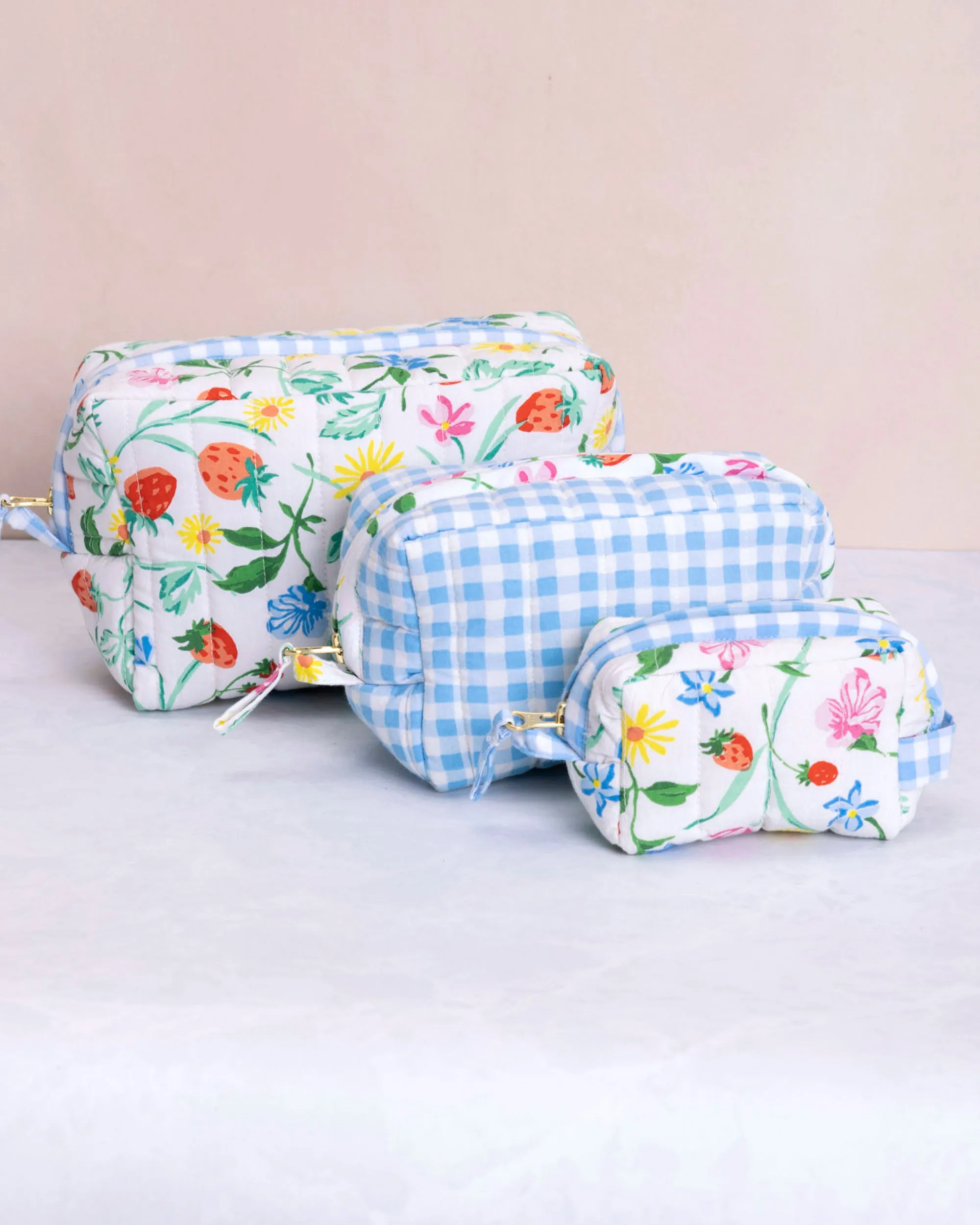 Strawberry Vines - Three's Best Pouch Set - Cloud