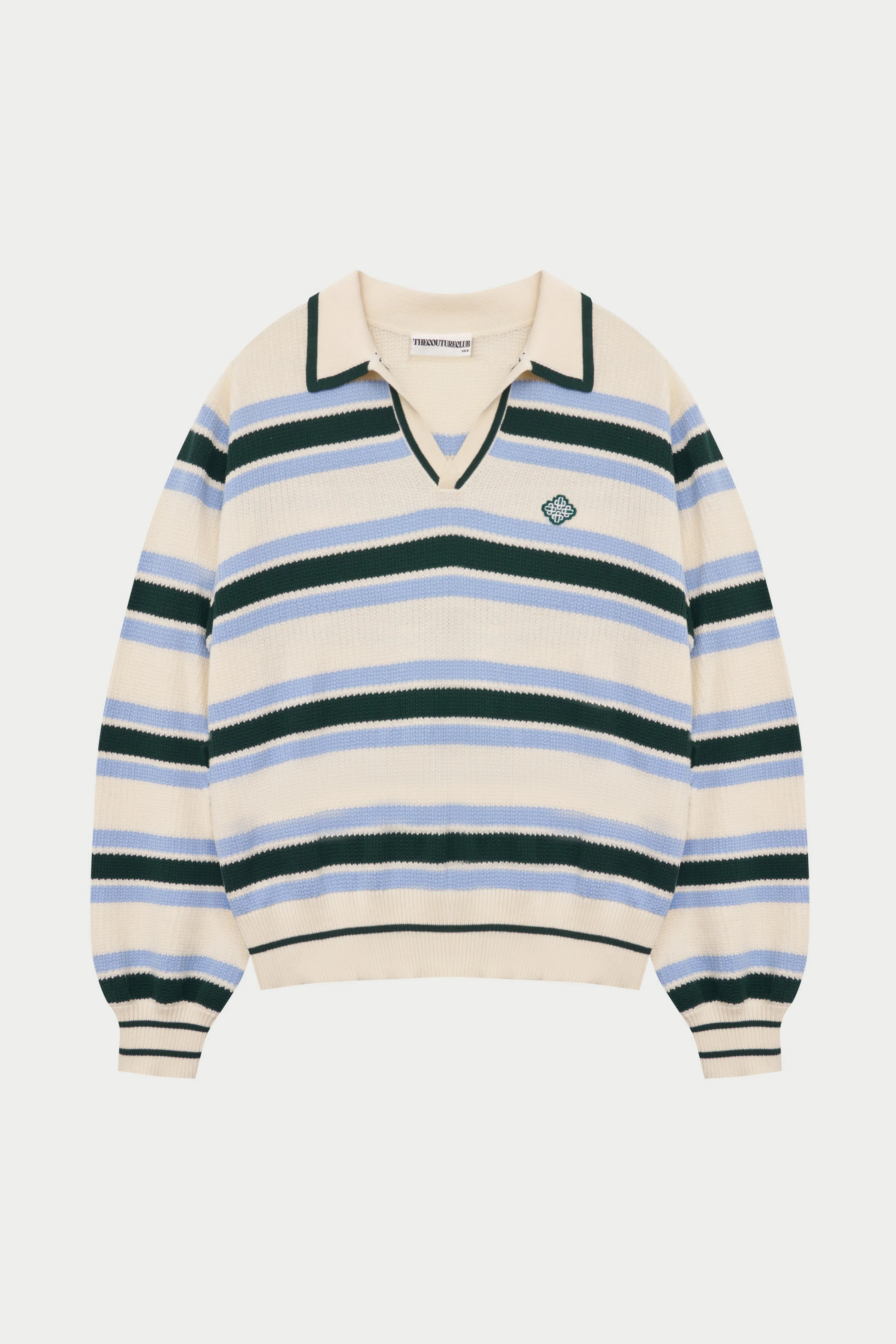 STRIPE KNITTED POLO SWEATSHIRT - OFF WHITE