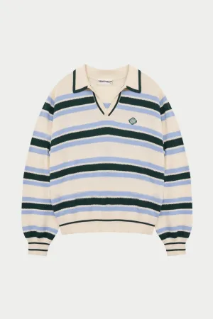 STRIPE KNITTED POLO SWEATSHIRT - OFF WHITE