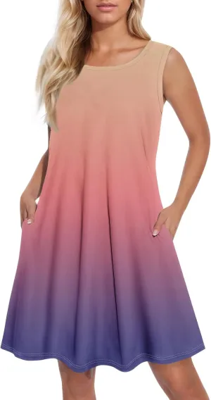 Summer Dresses for Women 2025 Casual Crewneck Sleeveless Sundresses Boho Tank Dress Beach Dresses with Pockets