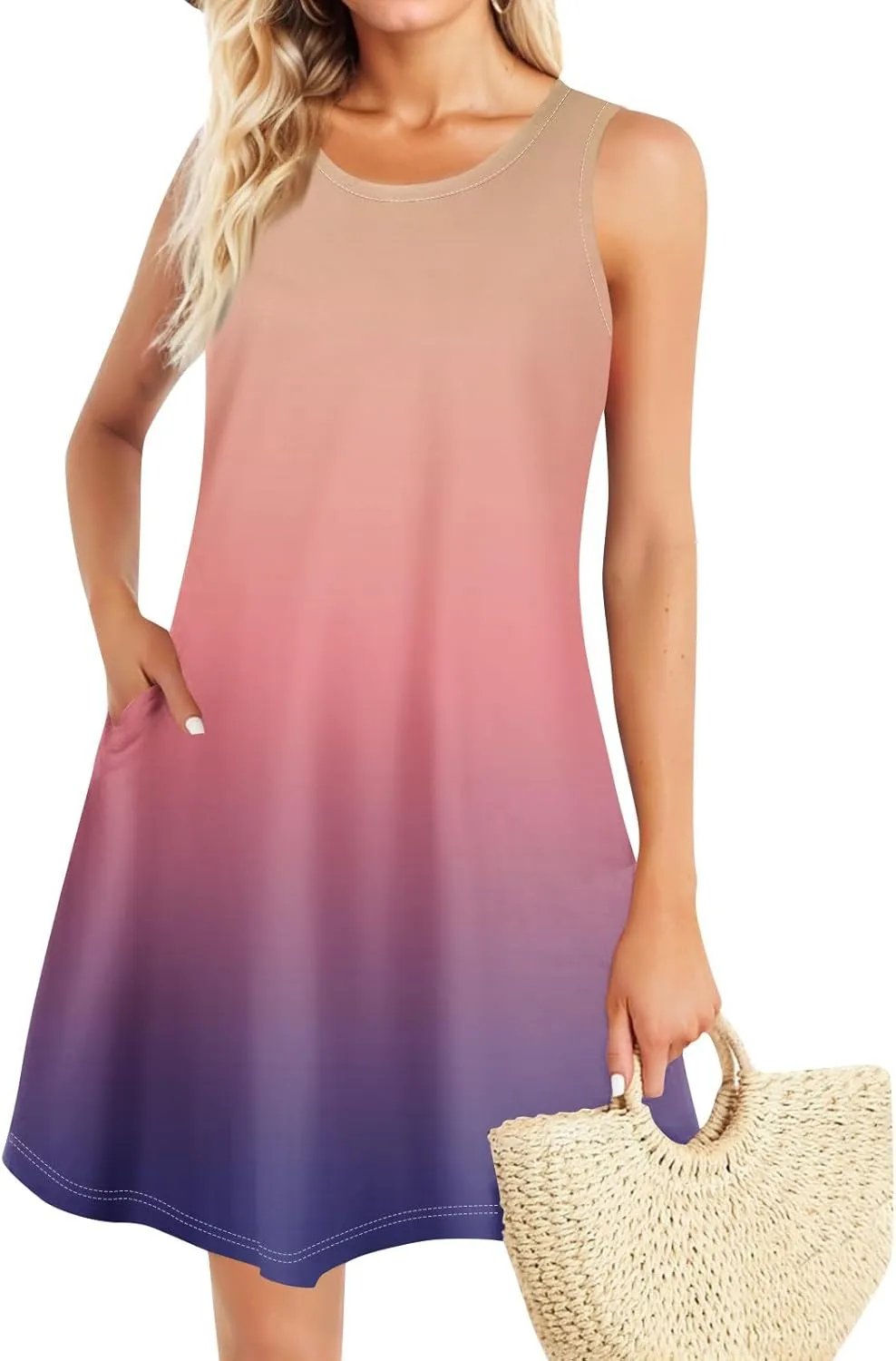 Summer Dresses for Women 2025 Casual Crewneck Sleeveless Sundresses Boho Tank Dress Beach Dresses with Pockets