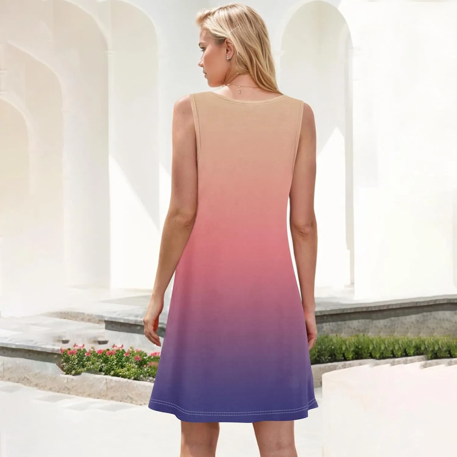 Summer Dresses for Women 2025 Casual Crewneck Sleeveless Sundresses Boho Tank Dress Beach Dresses with Pockets