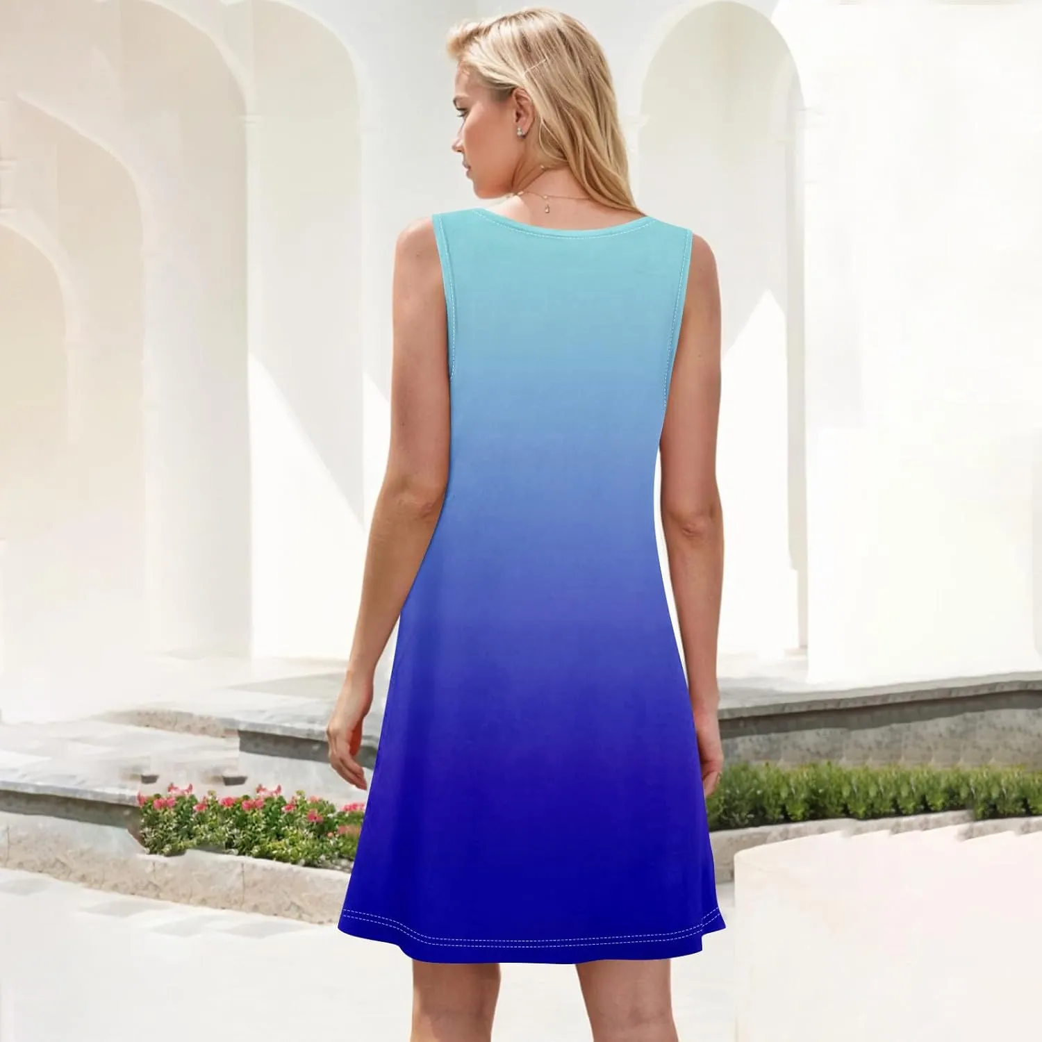 Summer Dresses for Women 2025 Casual Crewneck Sleeveless Sundresses Boho Tank Dress Beach Dresses with Pockets