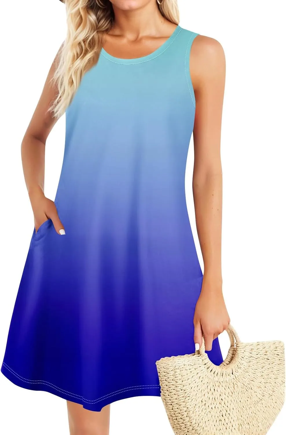 Summer Dresses for Women 2025 Casual Crewneck Sleeveless Sundresses Boho Tank Dress Beach Dresses with Pockets