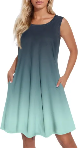 Summer Dresses for Women 2025 Casual Crewneck Sleeveless Sundresses Boho Tank Dress Beach Dresses with Pockets
