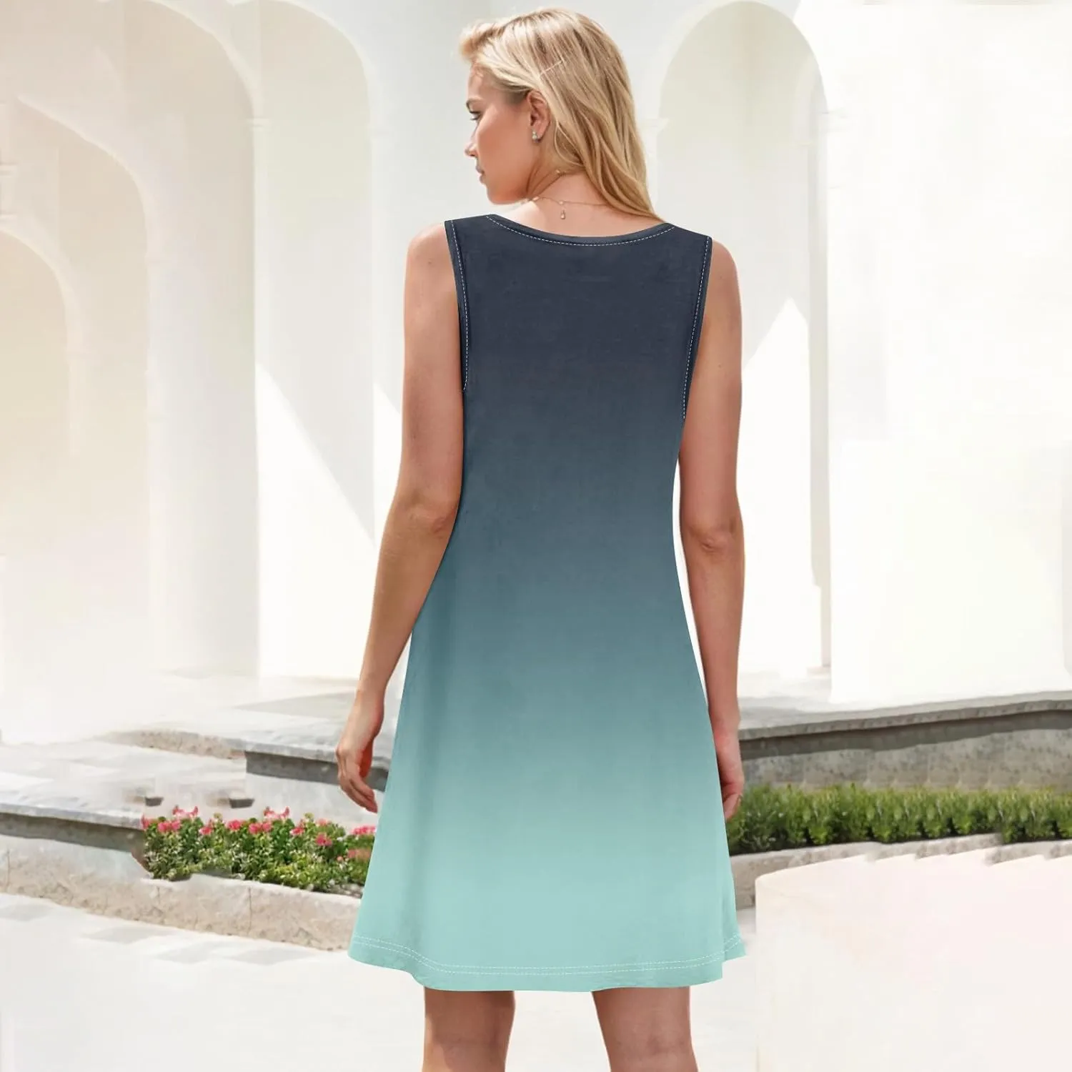 Summer Dresses for Women 2025 Casual Crewneck Sleeveless Sundresses Boho Tank Dress Beach Dresses with Pockets