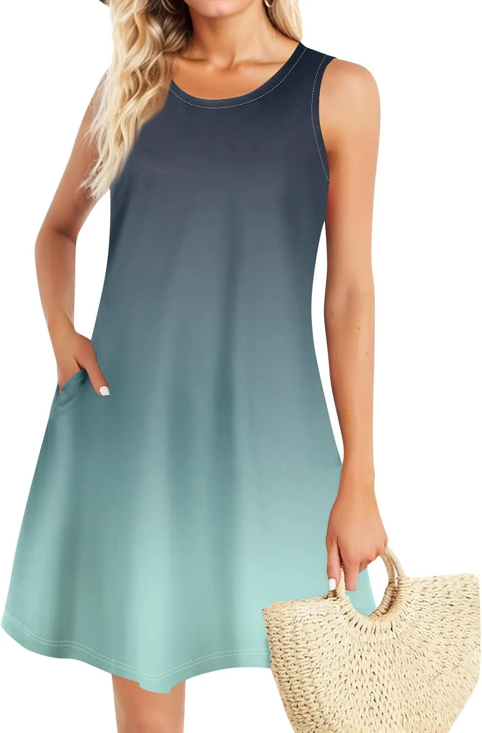 Summer Dresses for Women 2025 Casual Crewneck Sleeveless Sundresses Boho Tank Dress Beach Dresses with Pockets