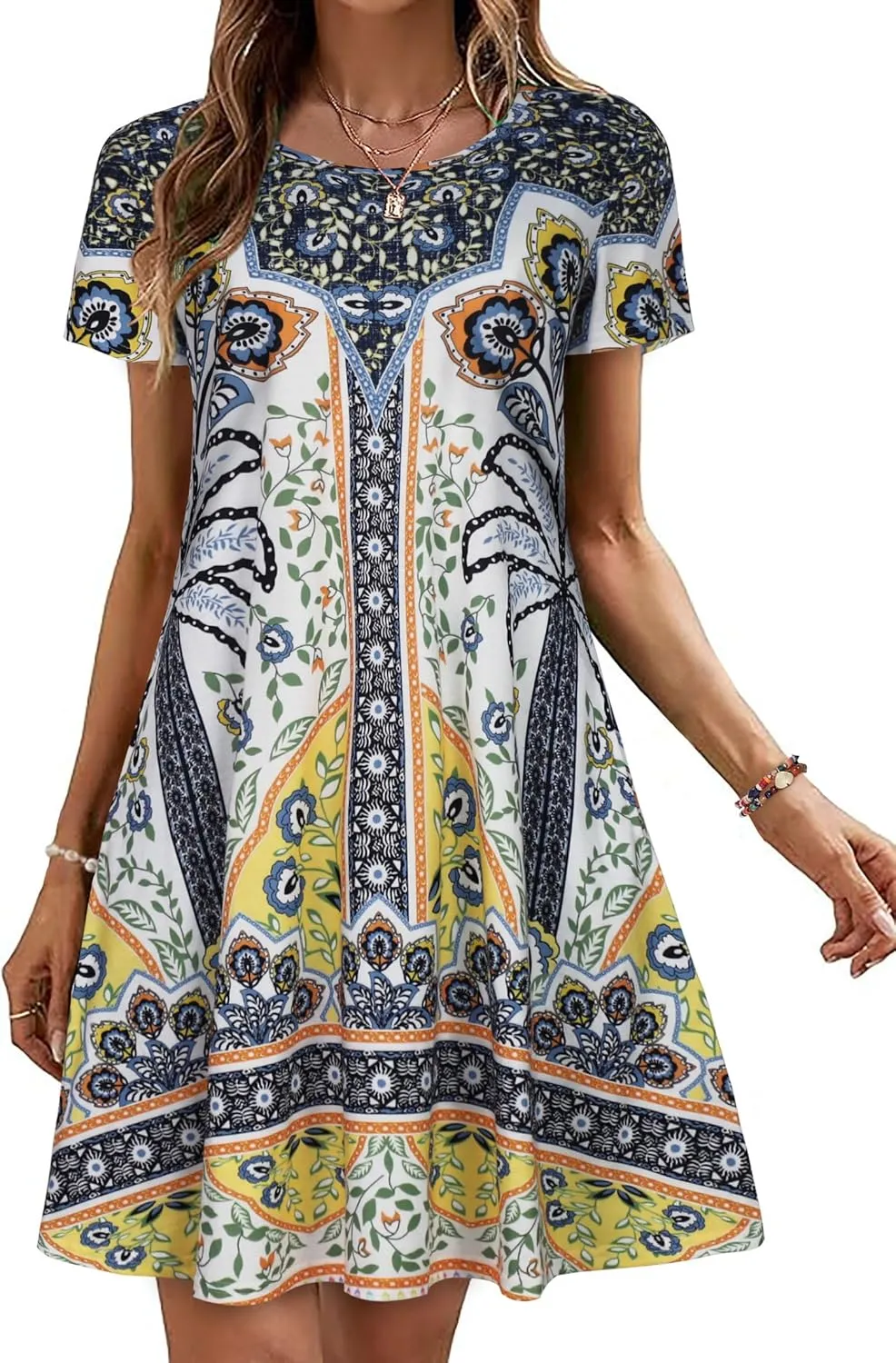 Summer Dresses for Women Casual Tshirt Short Sleeve Floral Sundress Beach Cover Ups with Pockets