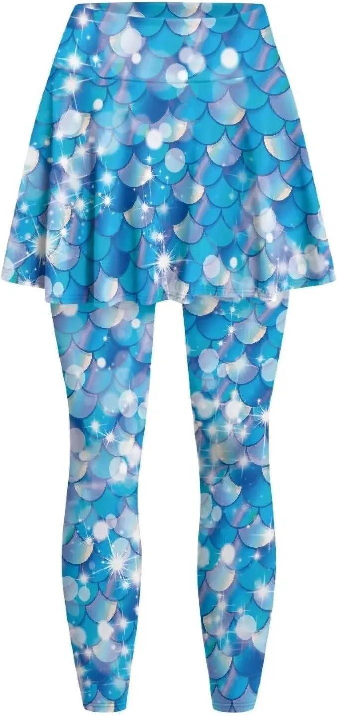 Suobstales Skirted Leggings with Pockets, High Waisted Tennis Yoga Pleated Skirt with Capris Leggings for Women Ladies