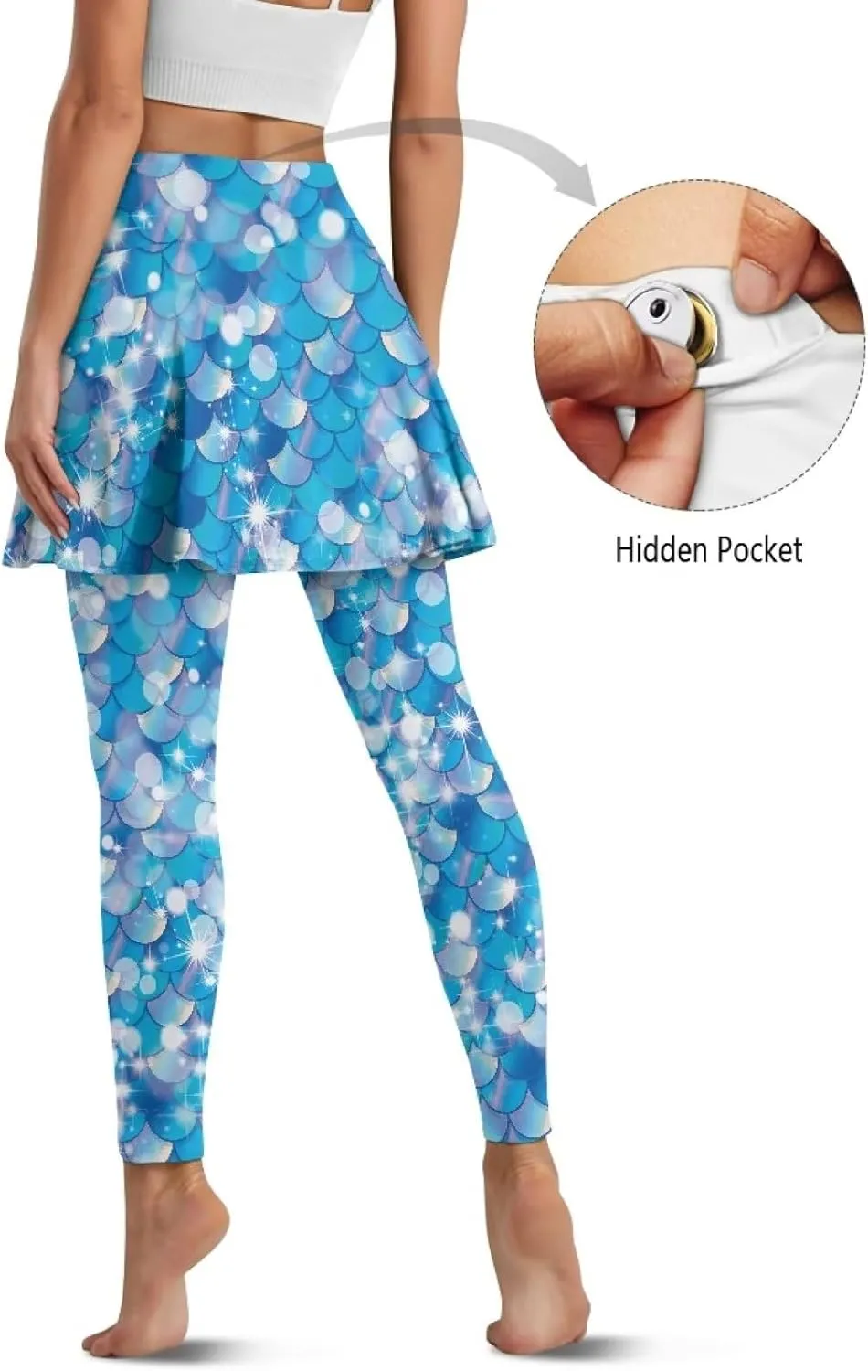 Suobstales Skirted Leggings with Pockets, High Waisted Tennis Yoga Pleated Skirt with Capris Leggings for Women Ladies