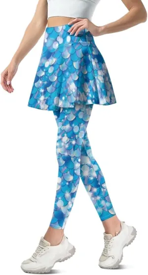 Suobstales Skirted Leggings with Pockets, High Waisted Tennis Yoga Pleated Skirt with Capris Leggings for Women Ladies