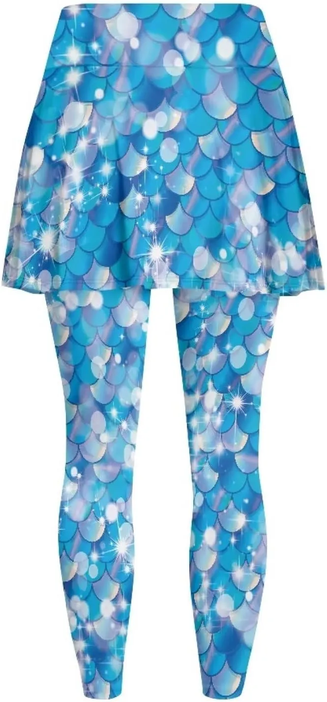Suobstales Skirted Leggings with Pockets, High Waisted Tennis Yoga Pleated Skirt with Capris Leggings for Women Ladies