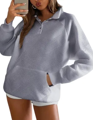 Sweatshirt for Women Long Sleeve Quarter Zip Pullover 2025 Trendy Oversized Sweatshirts Hoodie with Pockets Gray XXL
