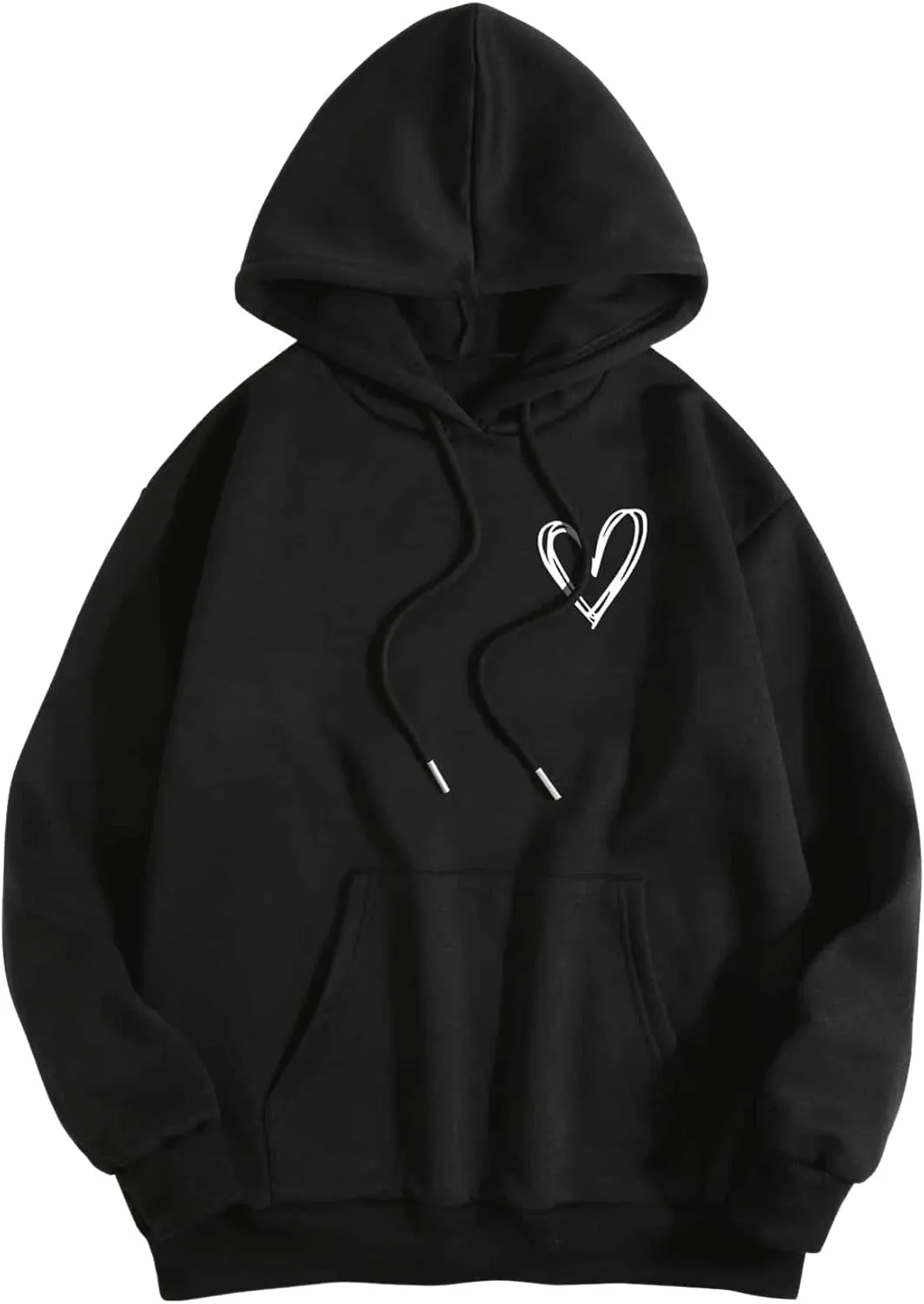 SweatyRocks Women's Casual Heart Print Long Sleeve Pullover Hoodie Sweatshirt Tops