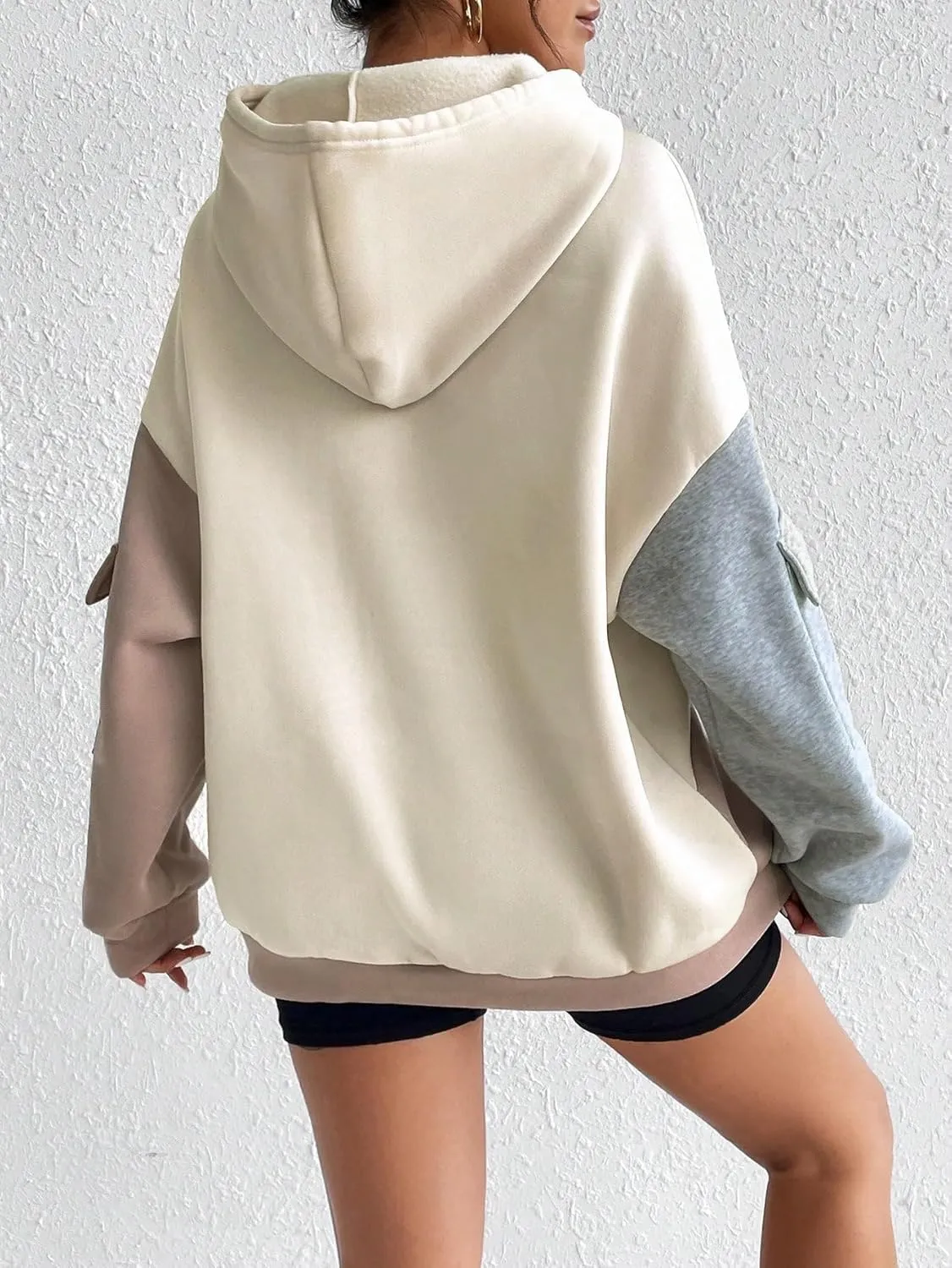 SweatyRocks Women's Colorblock Drawstring Long Sleeve Drop Shoulder Hooded Oversized Fashion Trendy Sweatshirts Hoodies