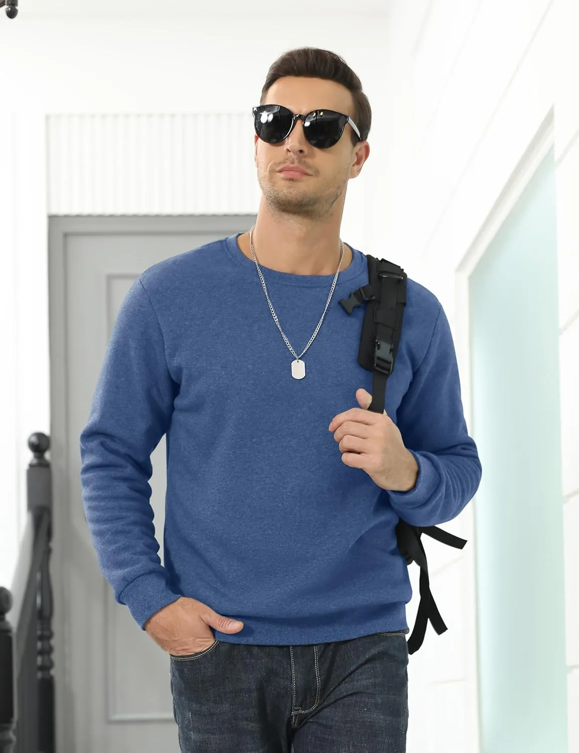 TACVASEN Men's Crewneck Sweatshirt Warm Sherpa Lined Sweatshirts Heavyweight Long Sleeve Underwear Winter Fleece Pullover